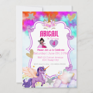 Magic Unicorn-inbjudan - Violet & Rosa Glitter Inbjudningar