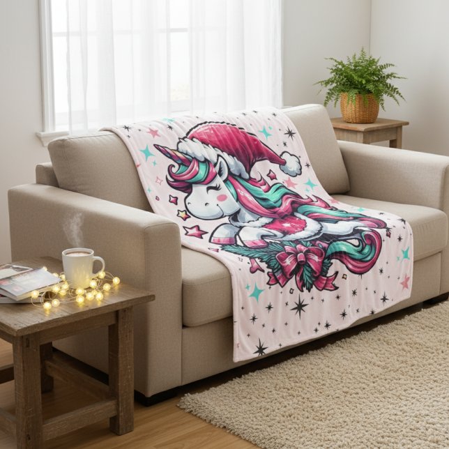 Magic Unicorn jul Blanket Fleecefilt (Skapare uppladdad)