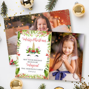Magic Unicorn jul Holly Berries 2 Photo Julkort