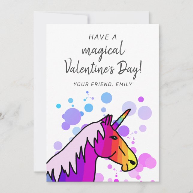 Magic Unicorn Kids Classroom Valentine's Day Julkort (Framsida)