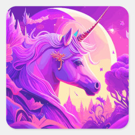 Magic Unicorn Lila and Rosa Dreams Fyrkantigt Klistermärke