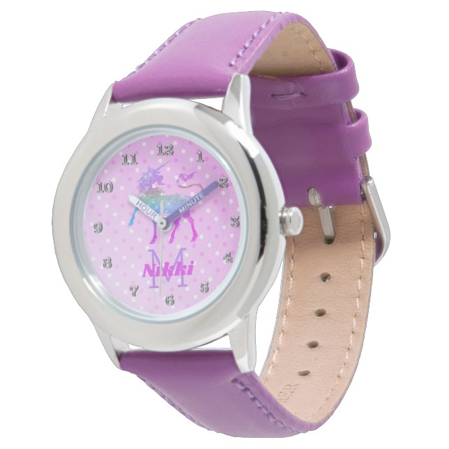 Magic Unicorn Lila Personlig Girls Armbandsur (Vinklad)