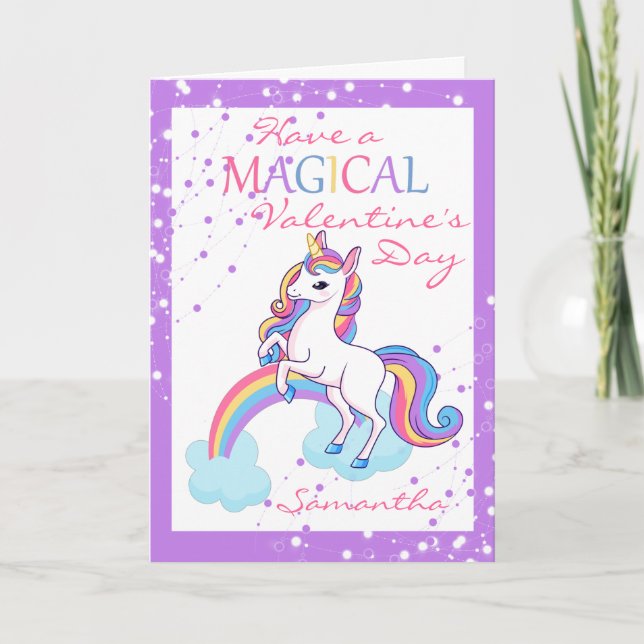 Magic Unicorn lila Valentine Day Kort (Framsida)