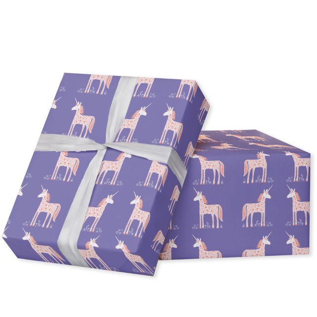 Magic Unicorn Lila Wrapping Papper Presentpapper (Purple magical unicorn pattern gift wrapping paper roll)