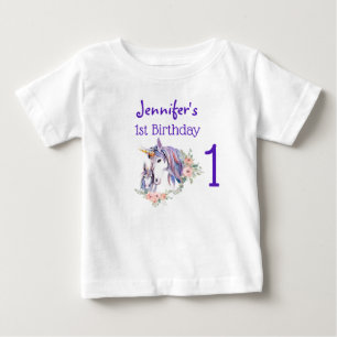 Magic Unicorn Mamma & Baby Watercolor 1:a födelsed T Shirt