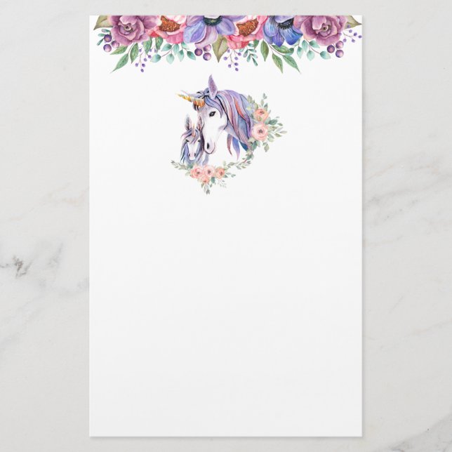 Magic Unicorn Mamma & Baby Watercolor Brevpapper (Framsida)