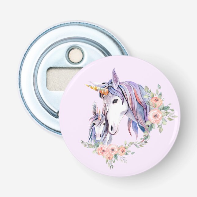 Magic Unicorn Mamma & Baby Watercolor Flasköppnare (Framsidan)