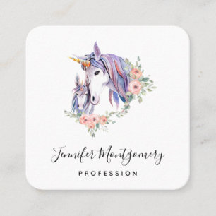 Magic Unicorn Mamma & Baby Watercolor Fyrkantigt Visitkort