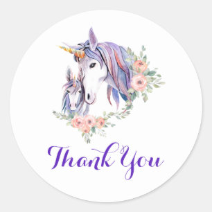 Magic Unicorn Mamma & Baby Watercolor Tack Runt Klistermärke