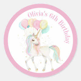 Magic Unicorn med Rainbow Balloons Runt Klistermärke