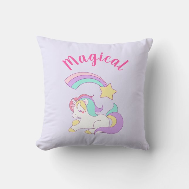 Magic Unicorn med Rainbow Shooting Star Kudde (Framsida)