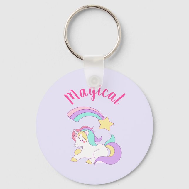 Magic Unicorn med Rainbow Shooting Star Nyckelring (Framsida)