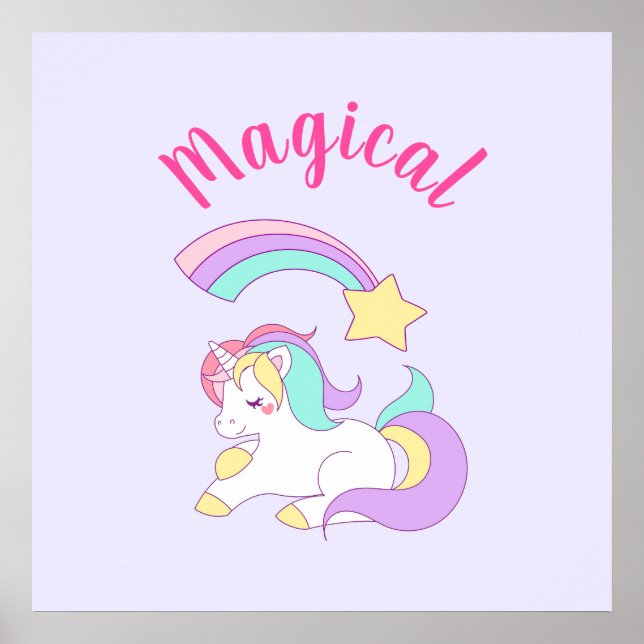 Magic Unicorn med Rainbow Shooting Star Poster (Framsidan)