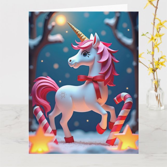 Magic Unicorn med Ribbon i Snowy-jul Kort (Gul blomma)