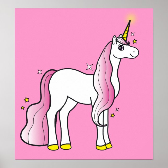 Magic Unicorn med Rosa Mane och Svan Poster (Framsidan)