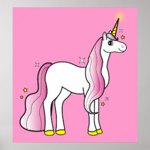 Magic Unicorn med Rosa Mane och Svan Poster