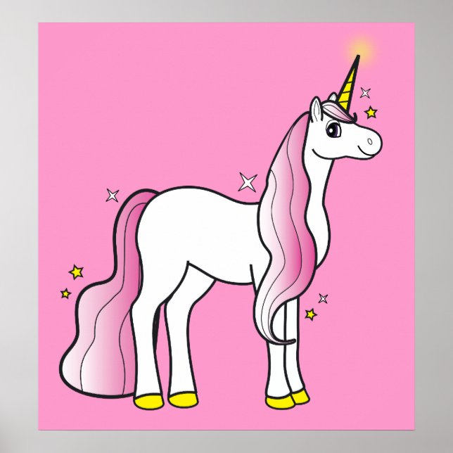 Magic Unicorn med Rosa Mane och Svan Poster (Framsidan)