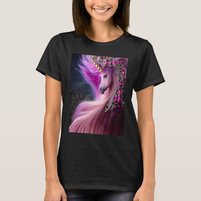 Magic Unicorn med Rosa ros T Shirt (Framsida)