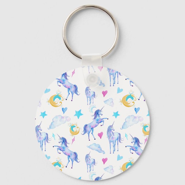 Magic Unicorn Mönster Watercolor Fantasy Design Nyckelring (Framsida)