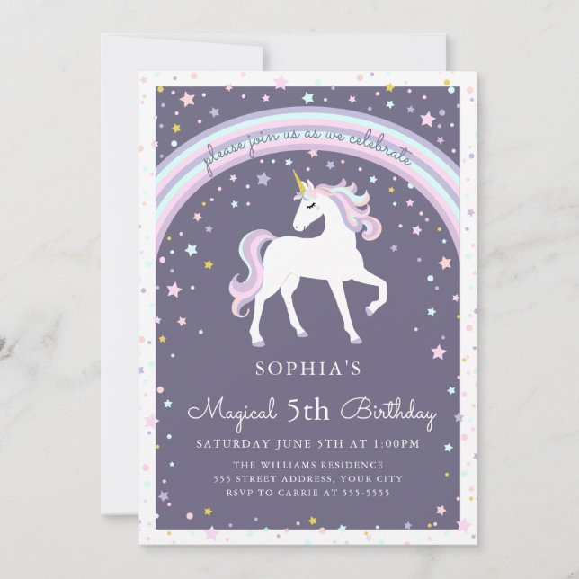 Magic Unicorn, nummer Birthday Inbjudan (Framsida)