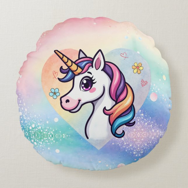 Magic Unicorn Nursery Pillow Rund Kudde (Framsidan)