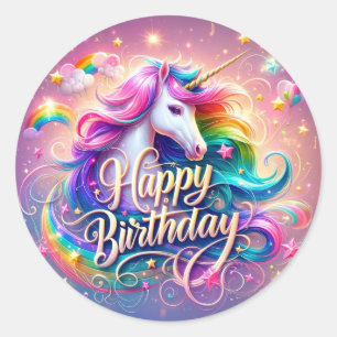 Magic Unicorn Önskemål: Sparkling Birthday Sticker Runt Klistermärke