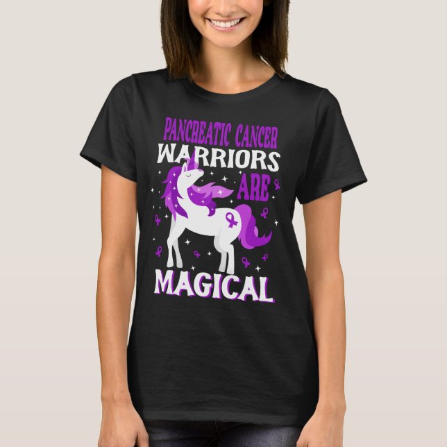 Magic Unicorn Pancreatic Cancer Warrior T-Shirt (Framsida)