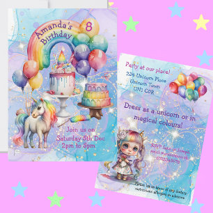 Magic Unicorn Party Barns födelsedag Inbjudningar