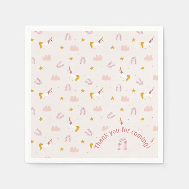 Magic Unicorn Party Napkin - Rosa Pastel Rainbow Pappersservett (Framsidan)