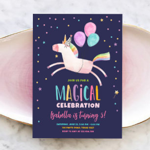 Magic Unicorn Party Rainbow Girl First Birthday Inbjudningar