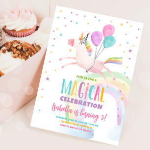Magic Unicorn Party Rainbow Girl First Birthday Inbjudningar
