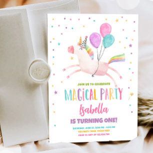 Magic Unicorn Party Rainbow Girl First Birthday Inbjudningar