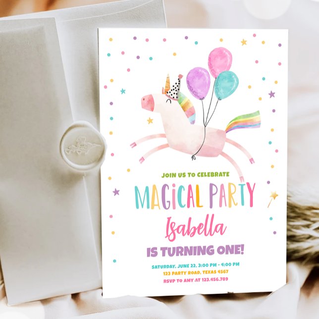 Magic Unicorn Party Rainbow Girl First Birthday Inbjudningar (Skapare uppladdad)