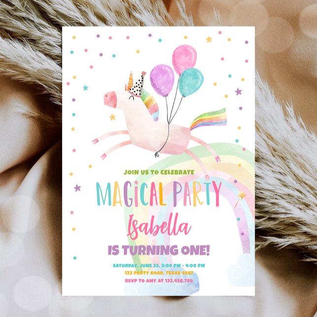 Magic Unicorn Party Rainbow Girl First Birthday Inbjudningar (Skapare uppladdad)