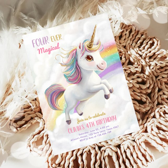 Magic Unicorn Party Rainbow Girl Pastel Birthday Inbjudningar (Skapare uppladdad)