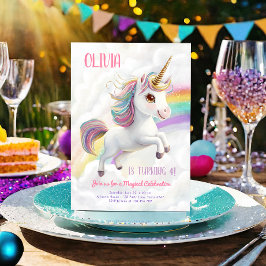 Magic Unicorn Party Rainbow Girl Pastel Birthday Inbjudningar