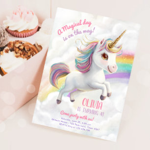 Magic Unicorn Party Rainbow Girl Pastel Birthday Inbjudningar
