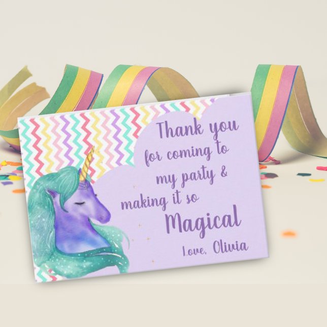 Magic Unicorn Pastel Chevron Barns födelsedag Tack Kort (Skapare uppladdad)