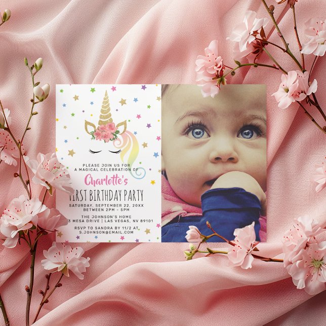 Magic Unicorn Pastel Photo | Fairytale Birthday Inbjudningar (Skapare uppladdad)