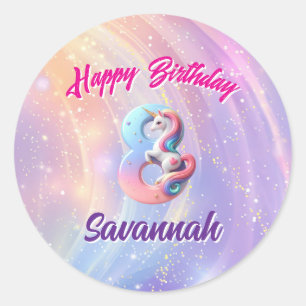 Magic Unicorn Personlig 8th Birthday Stickers Runt Klistermärke