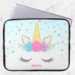 Magic Unicorn Personlig bärbar dator Laptop Fodral<br><div class="desc">Sötnos ansikte anpassningsbar laptop sleeve. Utformningen har rosa,  lila,  tealstjärnor och blommor,  med en liten bit faux glitter.</div>