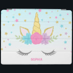 Magic Unicorn Personlig iPad Skydd<br><div class="desc">Anpassa den söta enhörniga ansikte-anpassningsbarna ipad cover. Utformningen har rosa,  lila,  tealstjärnor och blommor,  med ett litet faux glitter.</div>
