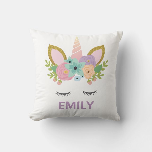 Magic Unicorn Personlig namn glitter girly Kudde (Framsida)