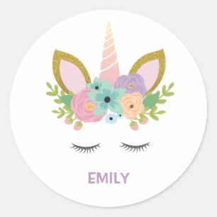 Magic Unicorn Personlig namn glitter girly Runt Klistermärke