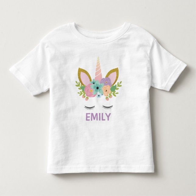 Magic Unicorn Personlig namn glitter girly T Shirt (Framsida)