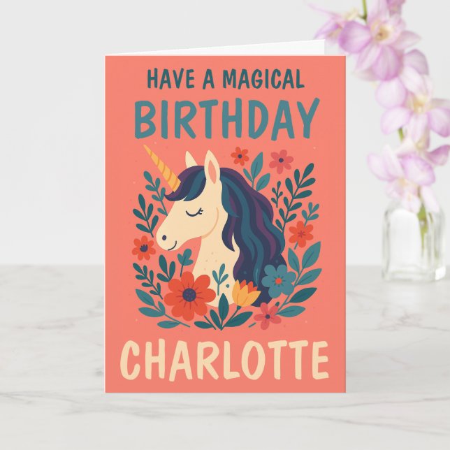 Magic Unicorn Personlig Whimsical Birthday Kort (Orkide)