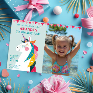 Magic Unicorn & Photo Birthday Card Inbjudningar