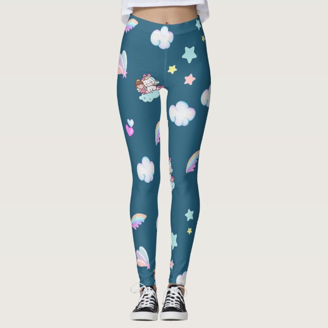Magic Unicorn Princess Rinbow mönster gradient Leggings (Framsida)