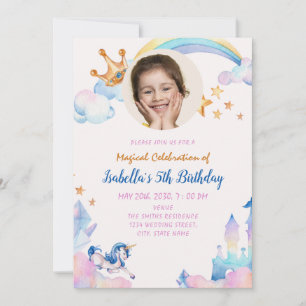 Magic Unicorn Rainbow 5:e födelsedagen Inbjudningar