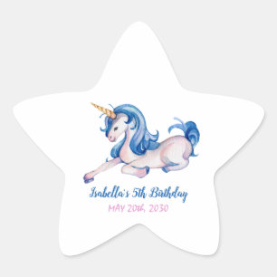 Magic Unicorn Rainbow 5:e Födelsedagsfesten Stjärnformat Klistermärke